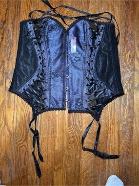 Adore Me Black and Deep Purple Lace-Up Corset